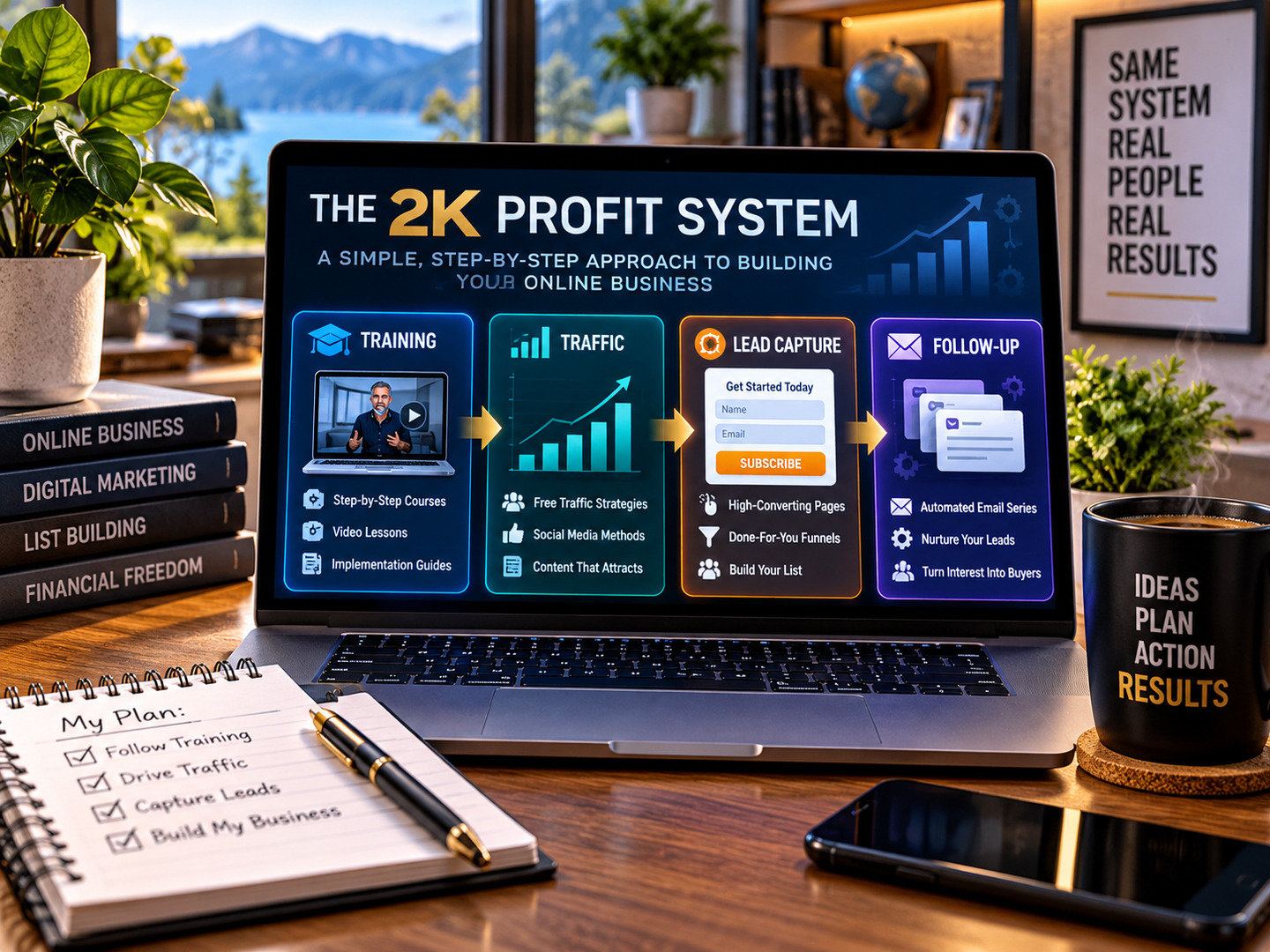2K Profit System training, traffic, lead capture and follow-up dashboard